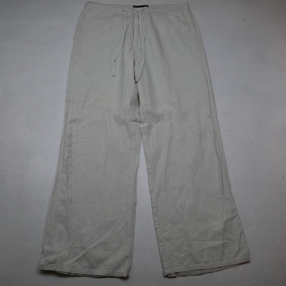 Andrew Fezza 34x30 Ivory Off White Linen Relaxed Drawstring Beach Wedding Pants